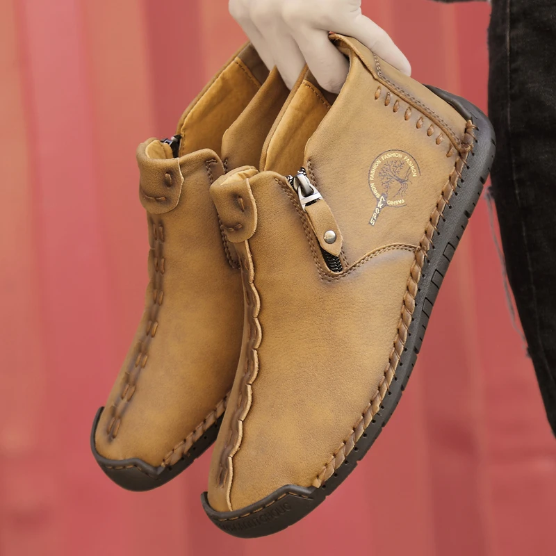 Botas informales hechas a mano para Hombre, botines con piel, mantienen el calor, Otoño e Invierno