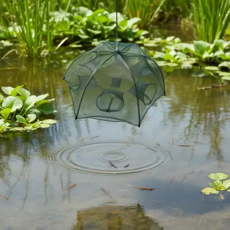 6-Sided 6-Hole Automatic Cast Mesh Fishing Trap Net for Shrimp Minnow Crab Crayfish Aquaculture