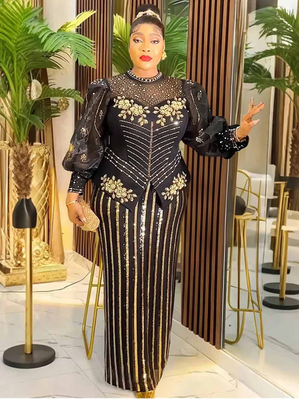 ชุดเดรสวินเทจหรูหราสำหรับผู้หญิง งานแต่งงาน งานพรอม งานราตรี แขนยาว ชุดเดรสเดรสยาวปักเลื่อมแบบดาชิกิ เสื้อคลุมสไตล์ตุรกี เสื้อผ้าแอฟริกัน