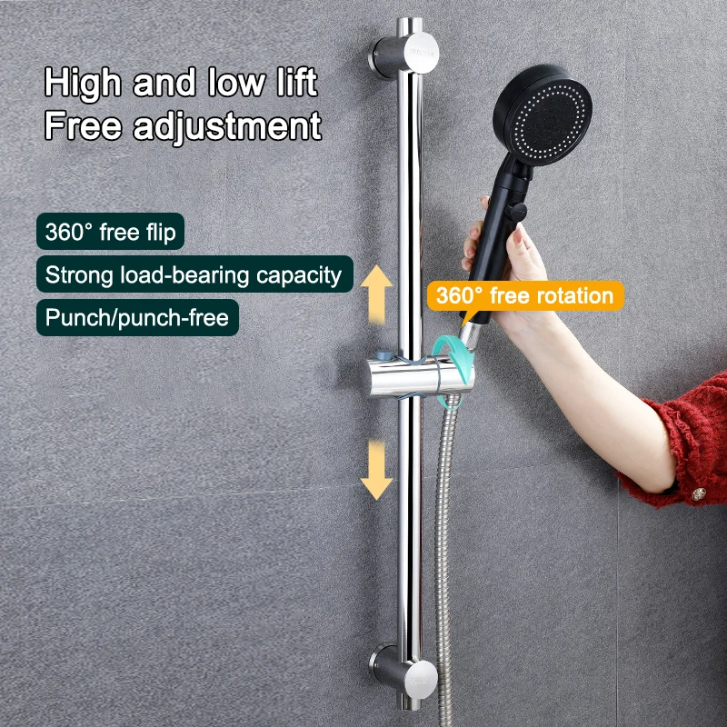 Imagem -02 - Chuveiro Slide Barras Ajustável Shower Slide Bar Bath Handheld Shower Rail sem Perfuração Shower Lifter Aço Inoxidável 304