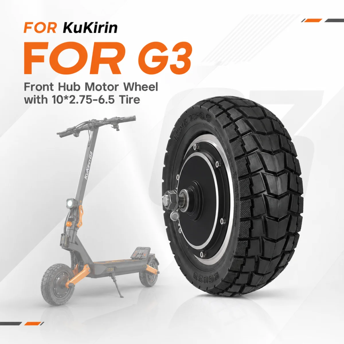 Front Hub Motor Wheel with 10*2.75-6.5 Tire Integrated Drive Unit for KuKirin G3 Electric Scooter