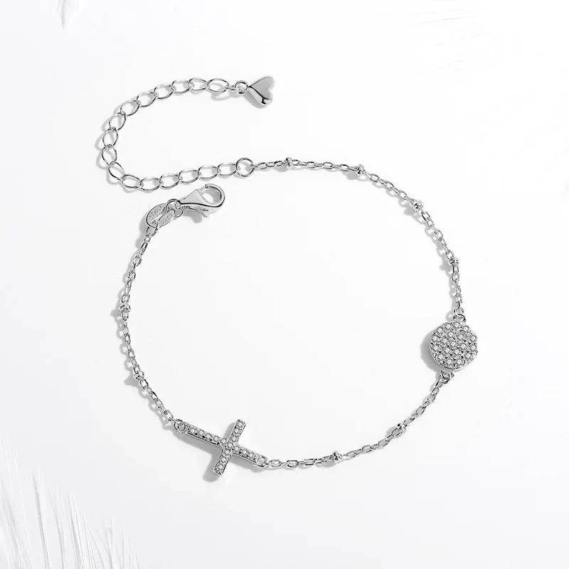 KALETINE Evil Eye Bracelet 925 Sterling Silver Cross Christian Jewelry Lucky Eye Bracelets for Women S925 CZ Beads Chain KLTB071