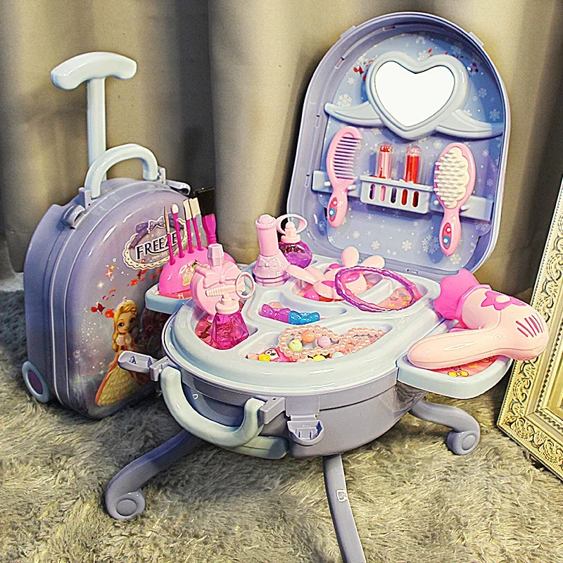 3 in 1 Children's Makeup Suitcase Set Girl Cosmetics Role Play Princess Dressing Table Lipstick Pretend Toy Suitcase Toy Gift