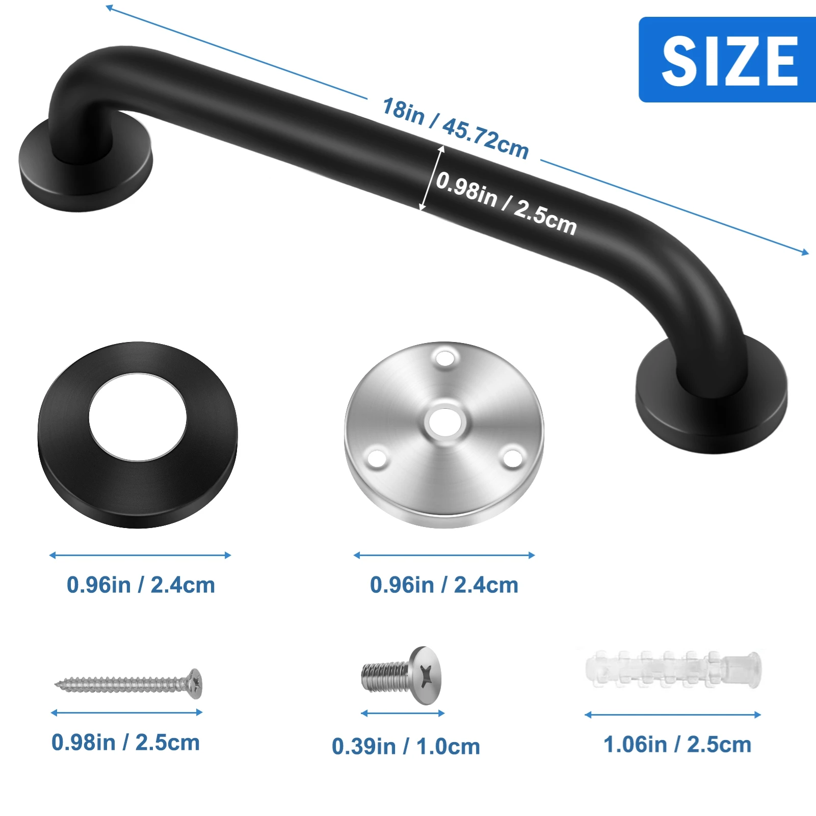 2Pcs Bath Grab Bar 304 Stainless Steel Fall Prevention Multipurpose Shower Handle For Bathroom Safety Grab Bar 18 Inch Black