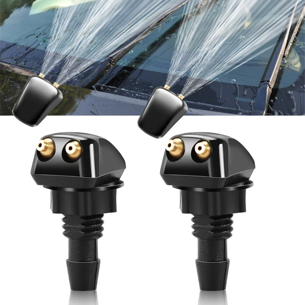 2pcs Car Dual Holes Windshield Windscreen Washer Jet Nozzles Water Fan Spout Cover Washer Outlet Wiper Nozzle Adjustable