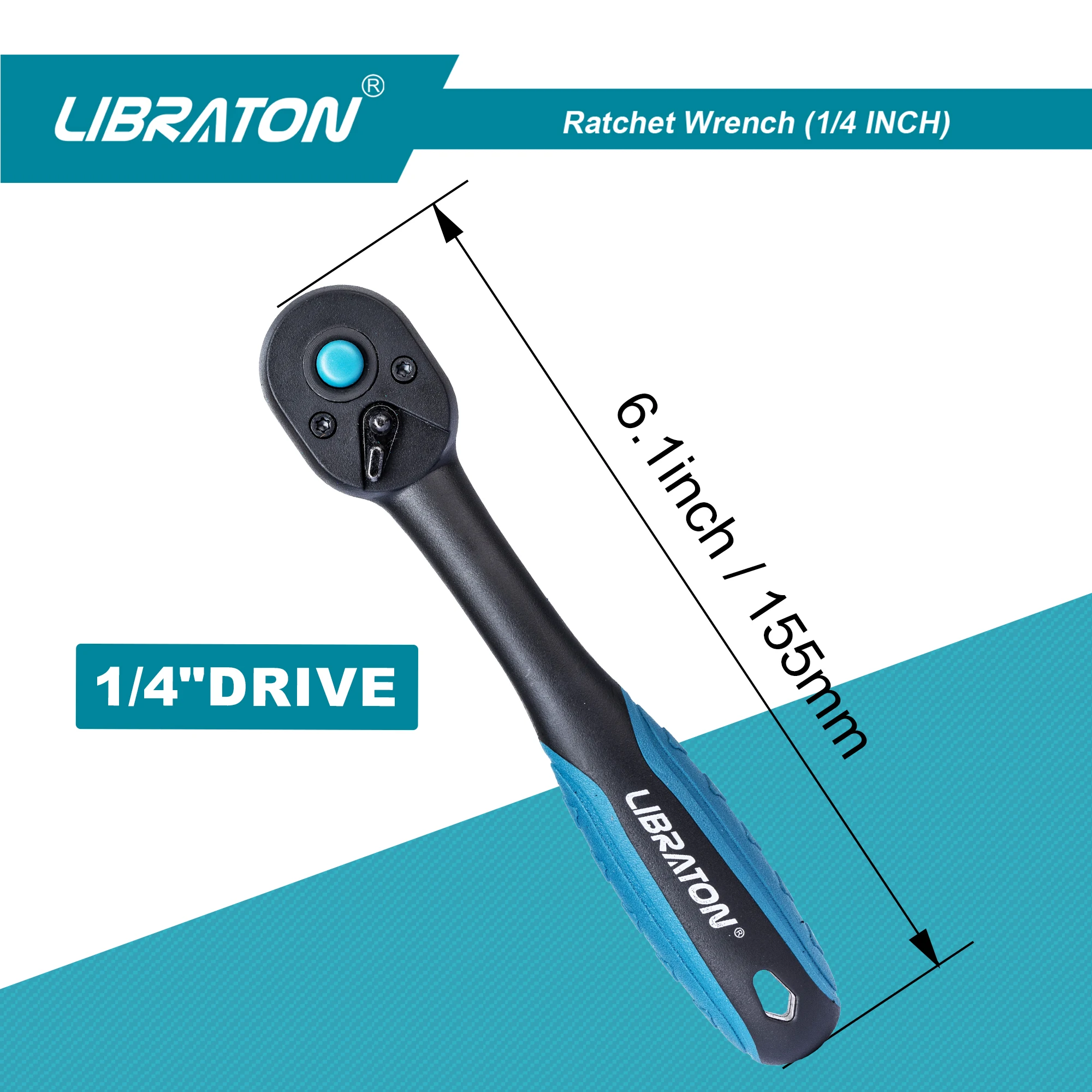 Libraton 1/4 Inch Ratchet 1-Pack, Ratchet Handle with Teardrop Head, Quick-Release Ratchet with Comfort Grip