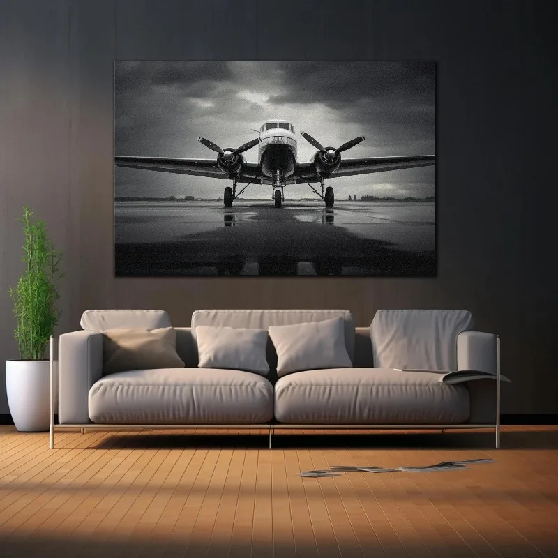 Black and White Airplane Modern Propeller Canvas Painting Print Poster Wall Art for Living Room Home Decor Cuadros