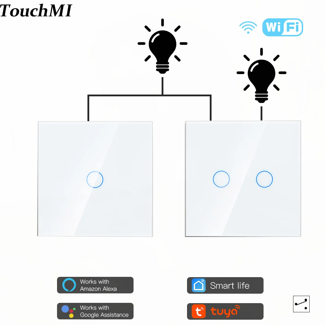 TouchMI Tuya Wifi Switches 2Way Smart Touch Stairs Switches Tuya Google Smart Life Alexa App Wireless Control Glass Panel