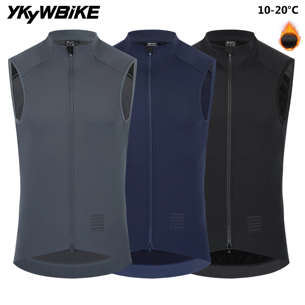 

YKYWBIKE Men's Cycling Gilet Waterproof Windproof 10-20°C Bicycle Sleeveless Tops Thermal Fleece Vest YKK Road Bike MTB Gilet