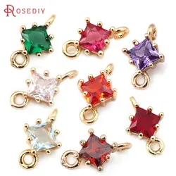18K Gold Color Brass and Zircon 2 Holes Square Connect Charms Pendants High Quality Diy Jewelry Making Earrings for Women