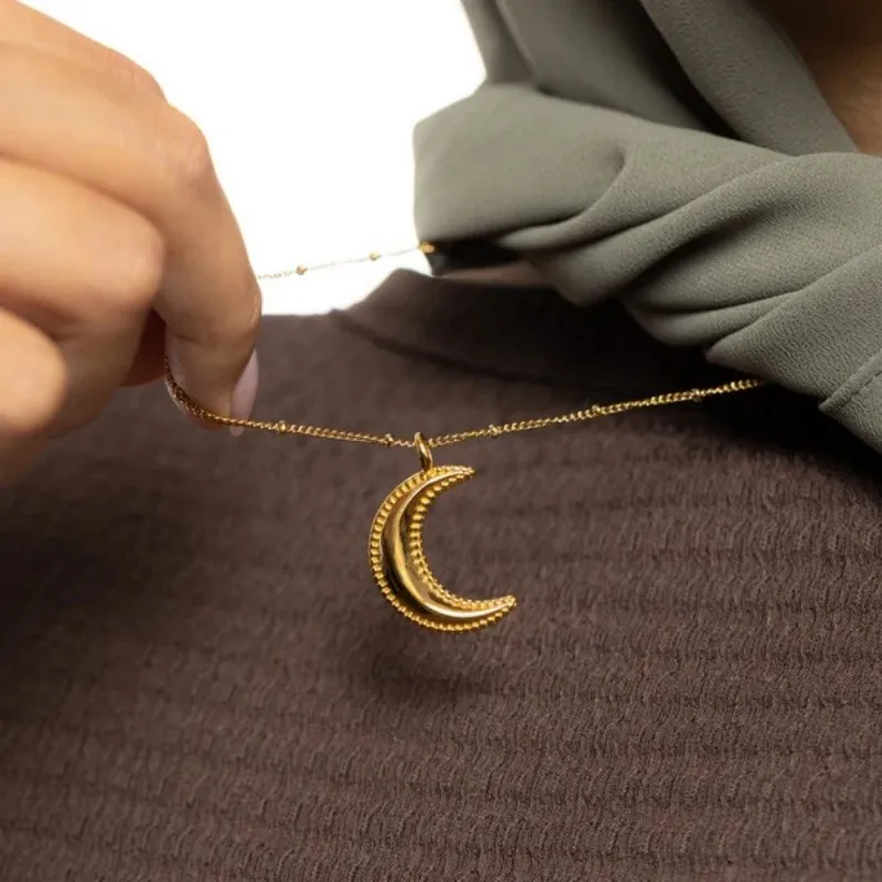3D Design Dotted Crescent Necklace Arabic Pendant Islamic Jewelry Jewelry For Women Ramadan Gifts
