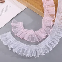 5CM wide white black organza 3d wrinkled pleated lace fabric embroidered fringed ribbon wedding dress collar ruffle trim sewing