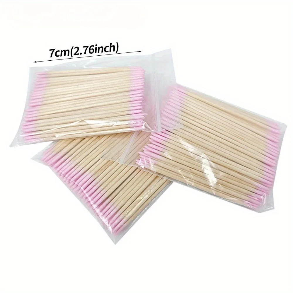 100 Stücke Rosa 7 cm Nägel Holz Wattestäbchen Saubere Sticks Nagellackentferner Doppelkopf Maniküre Detail Corrector Nagelwerkzeuge
