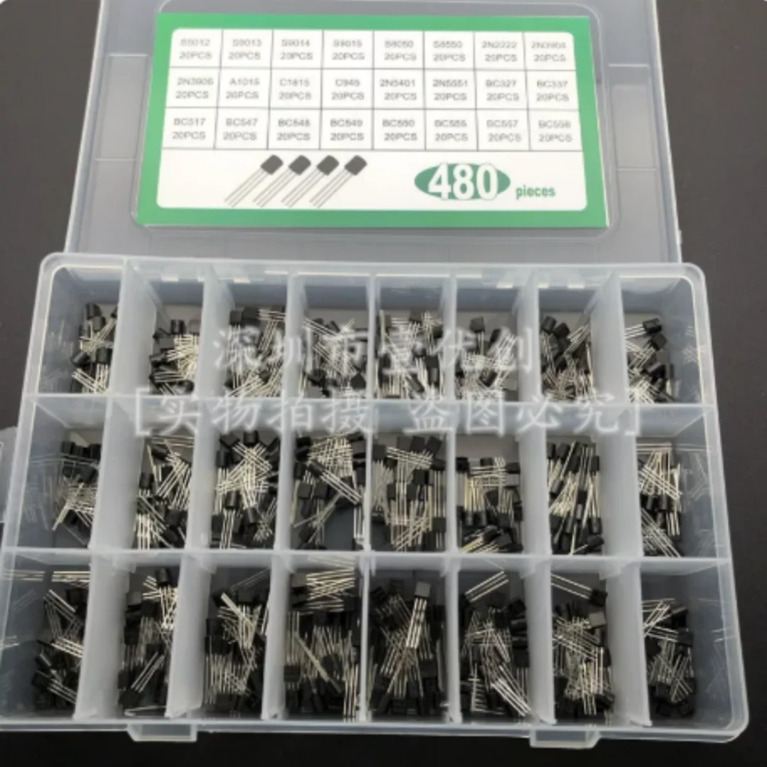 Common low-power transistor kit including TO-92 package S9013, S9014, S8050, S8550, 2N3904 and other 24 types