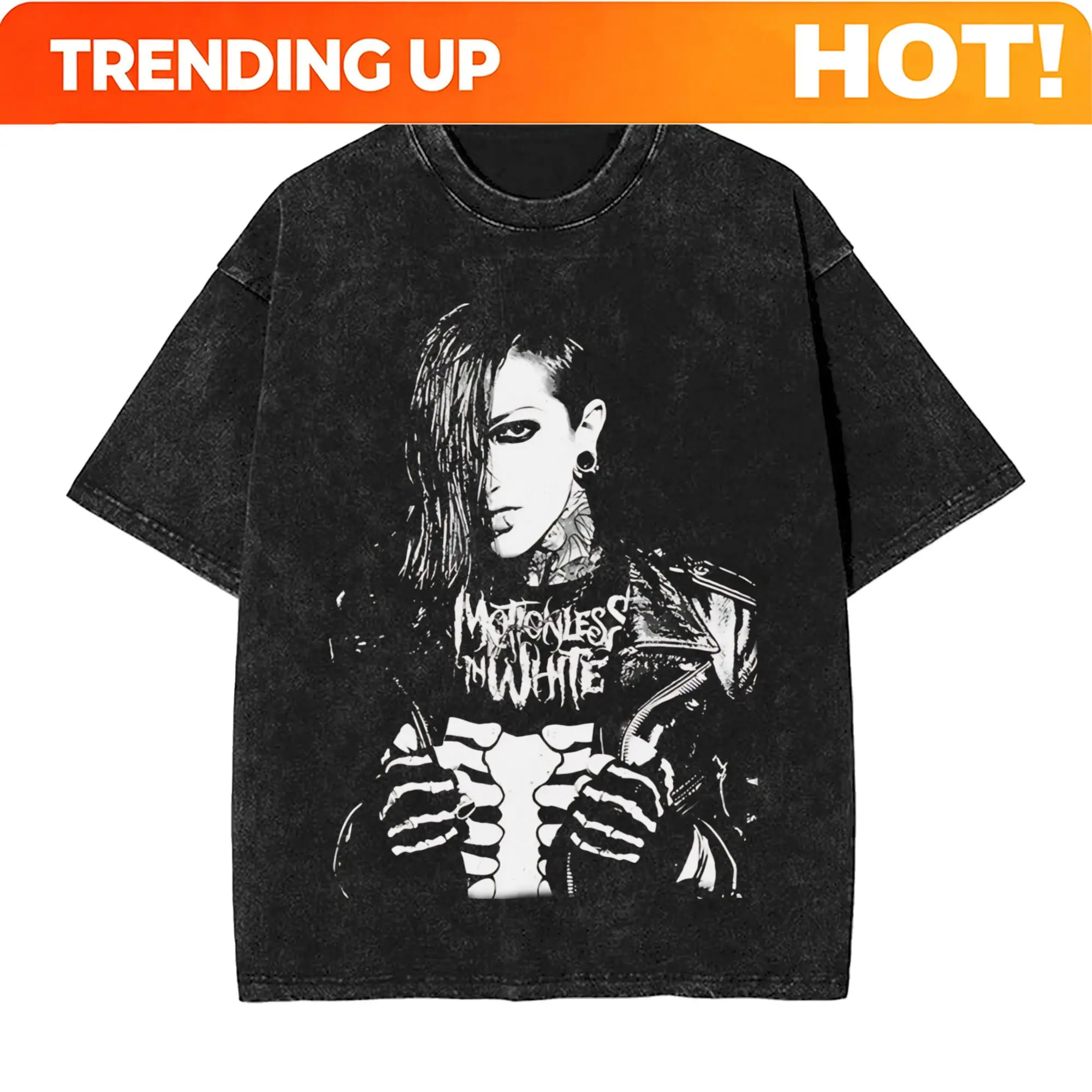 Customization Motionless In White T Shirts Hip Hop Washed 100% Cotton Harajuku T-Shirt Relaxed Fit Vintage Men Women Streetwear
