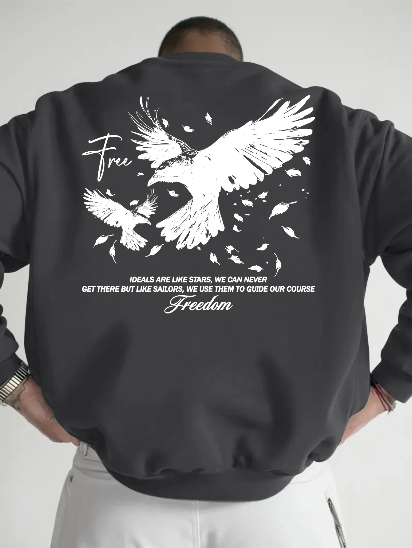 Men Sweatshirt, Dual Flying Birds Scattered Feather 