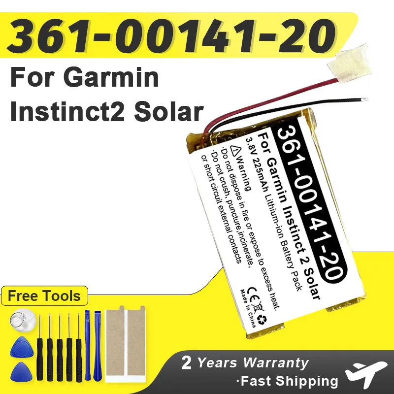 

225mAh 361-00141-20 Replacement Battery For Garmin Instinct 2 Solar Watch Batteries + Tools