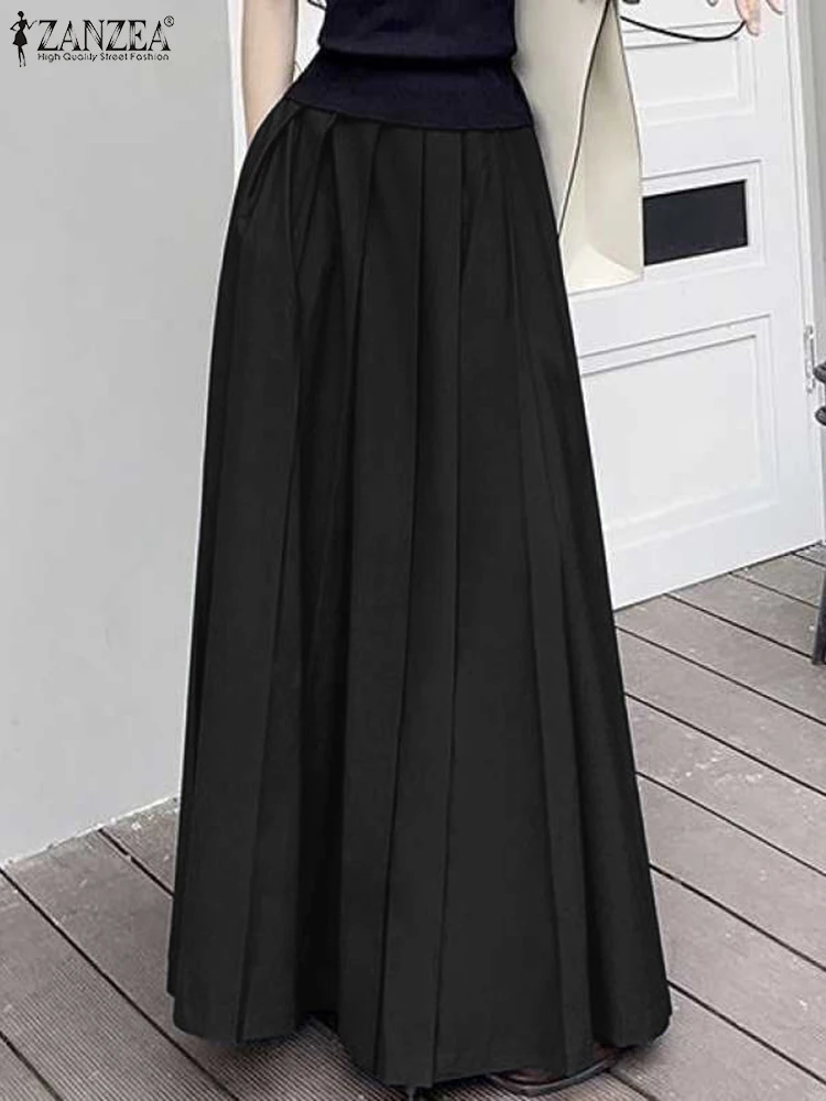 2024 ZANZEA Women Fashion Long Pleated Skirt Elegant High Waist Solid Party Maxi Skirts Casual A-line Faldas Saia Holiday Jupe