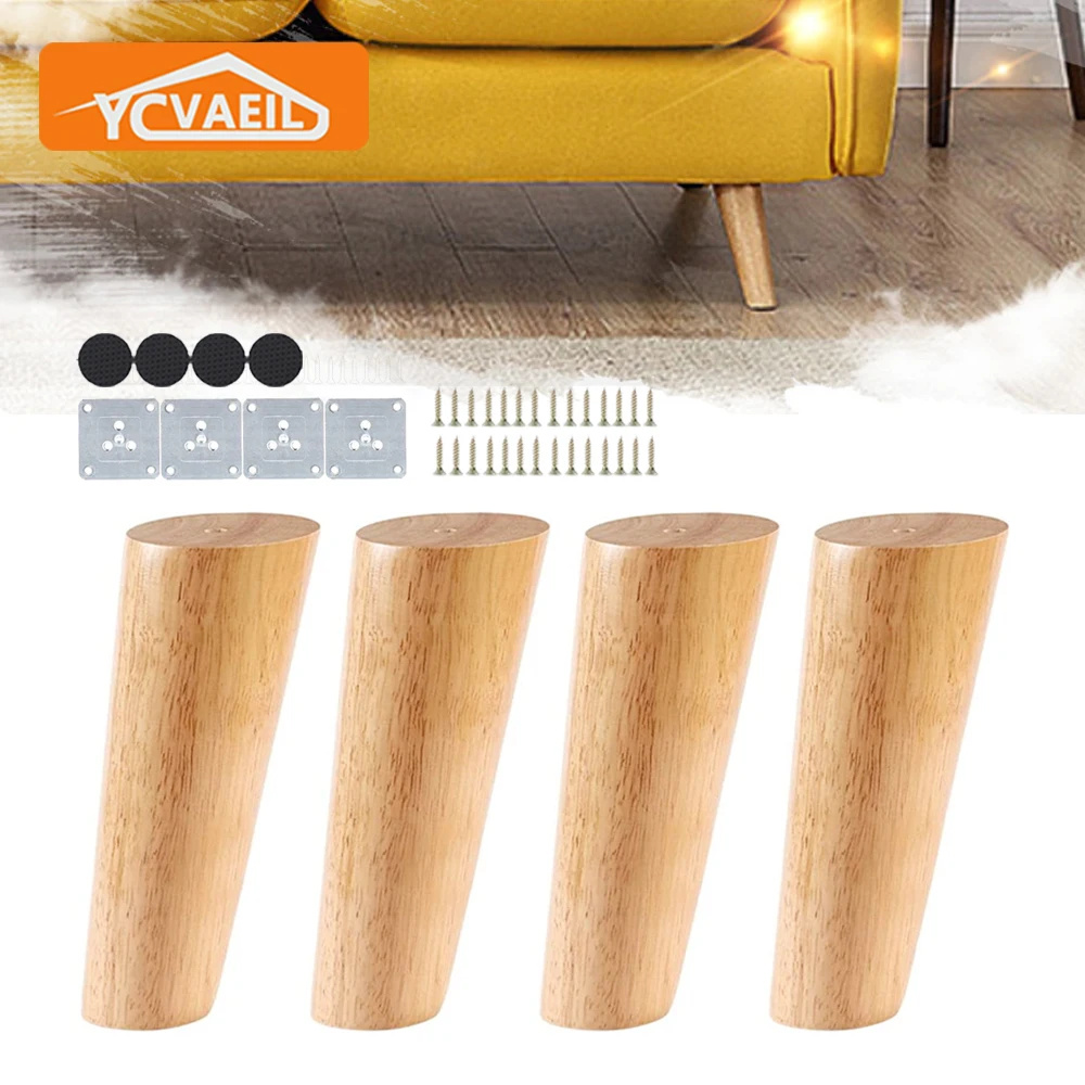 4Pcs Solid Wood Furniture Legs Height 10-15cm , Inclined Cone Sofa Bed Chair and Cabinet Table Replacement Feet Sloping Foot