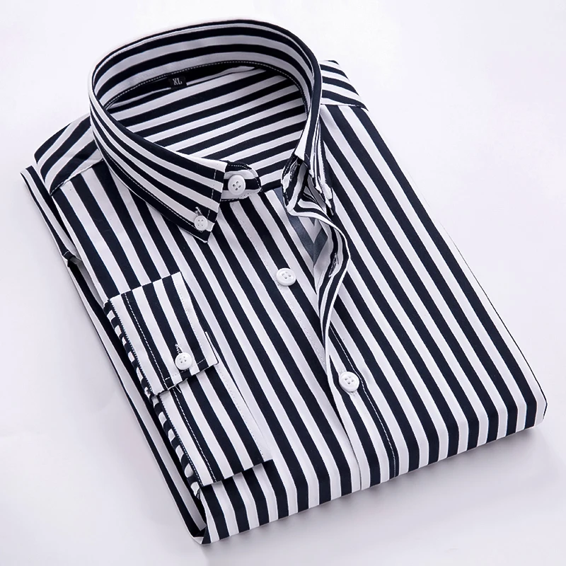 Men\'s Striped Long Sleeved Shirt 2023 Autumn High-quality Fashionable Business Slim Fitting Formal Shirt Winter Thickened Shirt