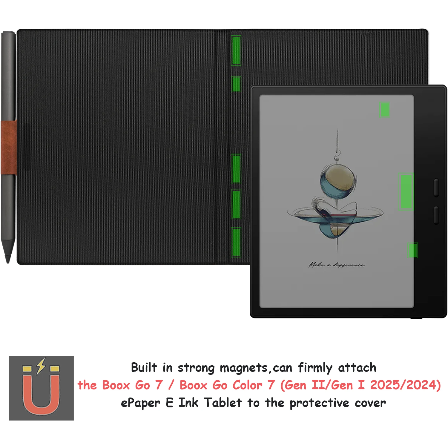 Magnetic Case for Onyx BOOX Tablet Go Color 7 Gen II (2025 Released) Auto Sleep/Wake Cover - Pen Holder & Magnetic Closure