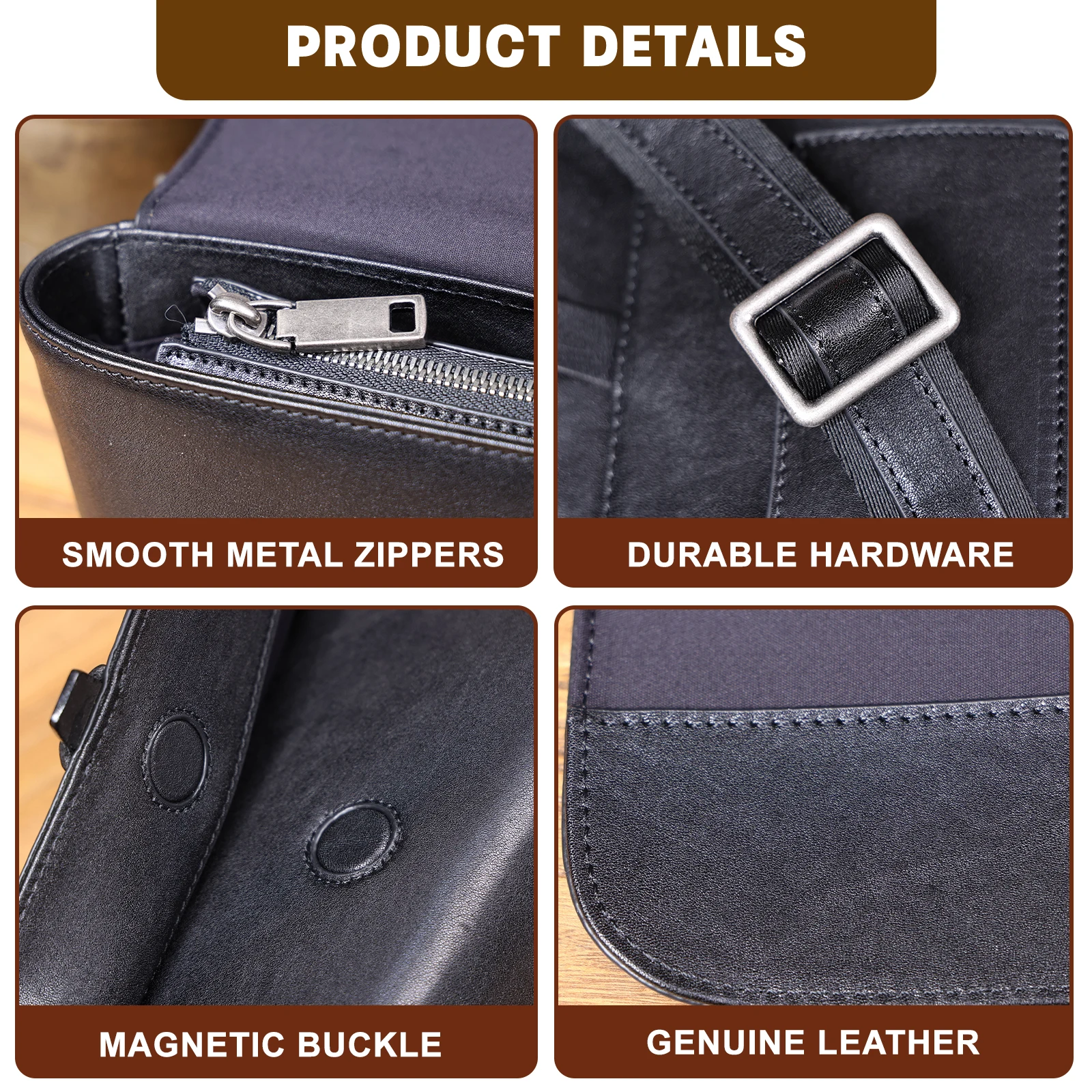 Echte Leder-Umhängetasche für Herren, Kleine Crossbody-Tasche, Schultertasche aus hochwertigem, pflanzlich gegerbtem Leder, Modischer Casual-Stil – Detail 13