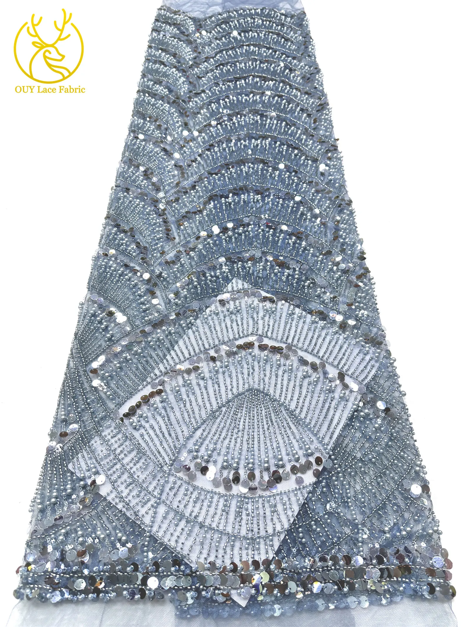 Modischer Afrikanischer Perlen-Pailletten-Spitzenstoff 2026 Hochwertiger Nigerianischer Mesh-Tüll-Spitzenstoff für Damen-Abendkleider zum Nähen – Detail 25