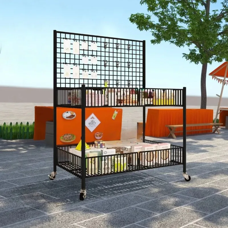 bold square tube stall trolley foldable, float shelf display rack, night market mobile stall