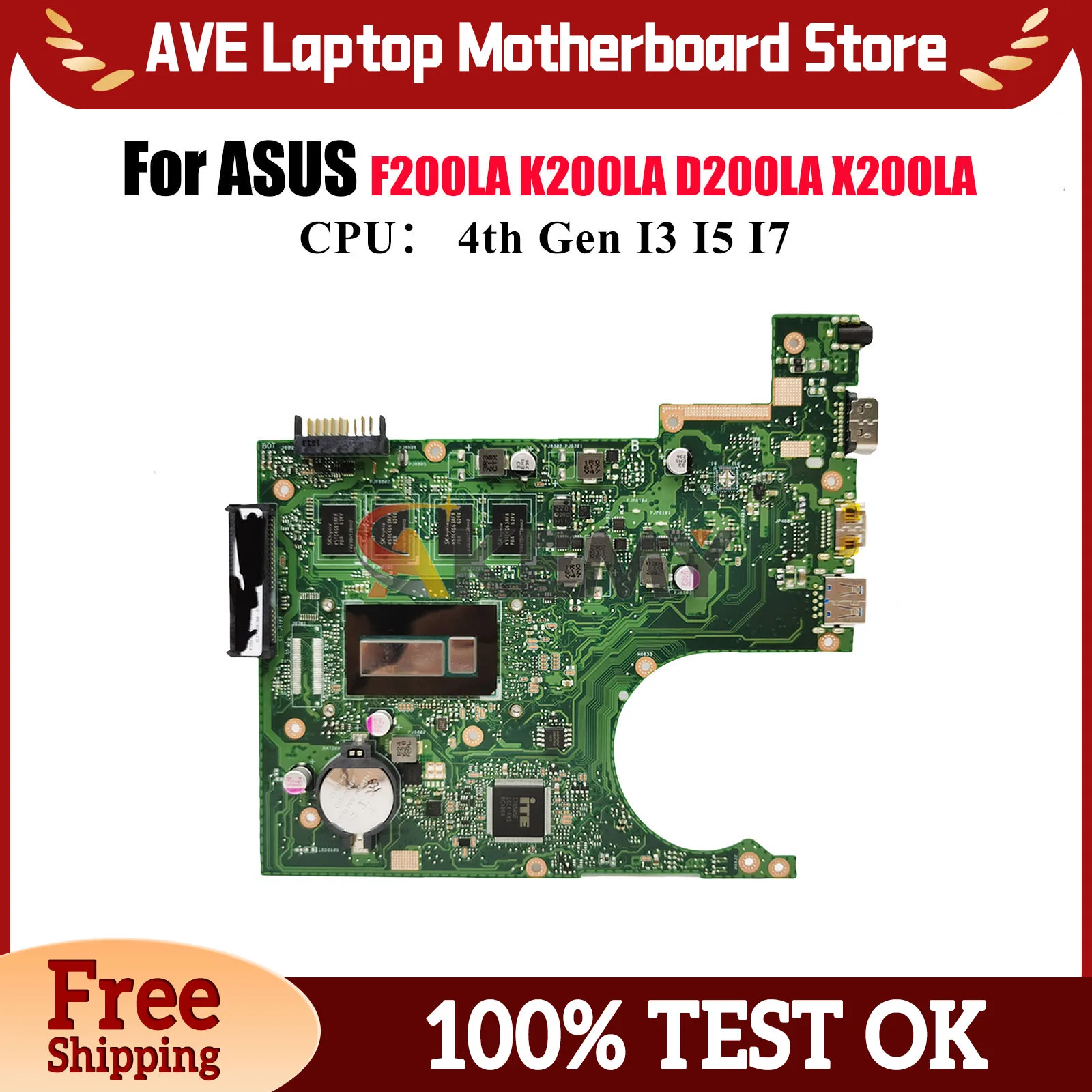 

Материнская плата для ноутбука X200LA для ASUS VivoBook X200LA D200LA F200LA X200L K200LA, материнская плата для ноутбука с процессором I3 I5 I7, 100% тест в порядке