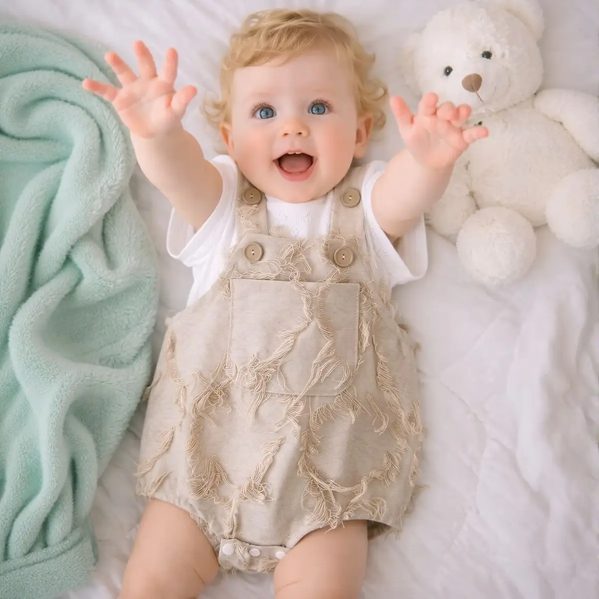 Summer 0-18M Baby Solid Color Clothes, Summer Thin Style, Unisex Baby Romper, Strap- Style Infant Summer Clothing