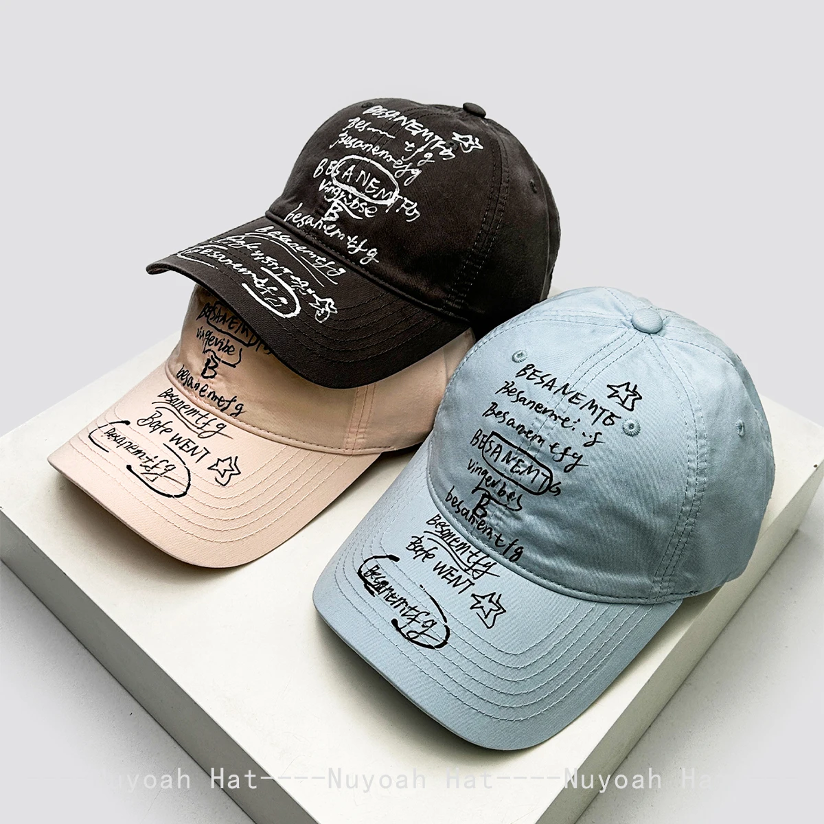 

New Unisex Korean Printed Letters Retro Baseball Hats Sunshade Hand-drawn Versatile Personal Peaked Caps Casual Fashion Outdoor