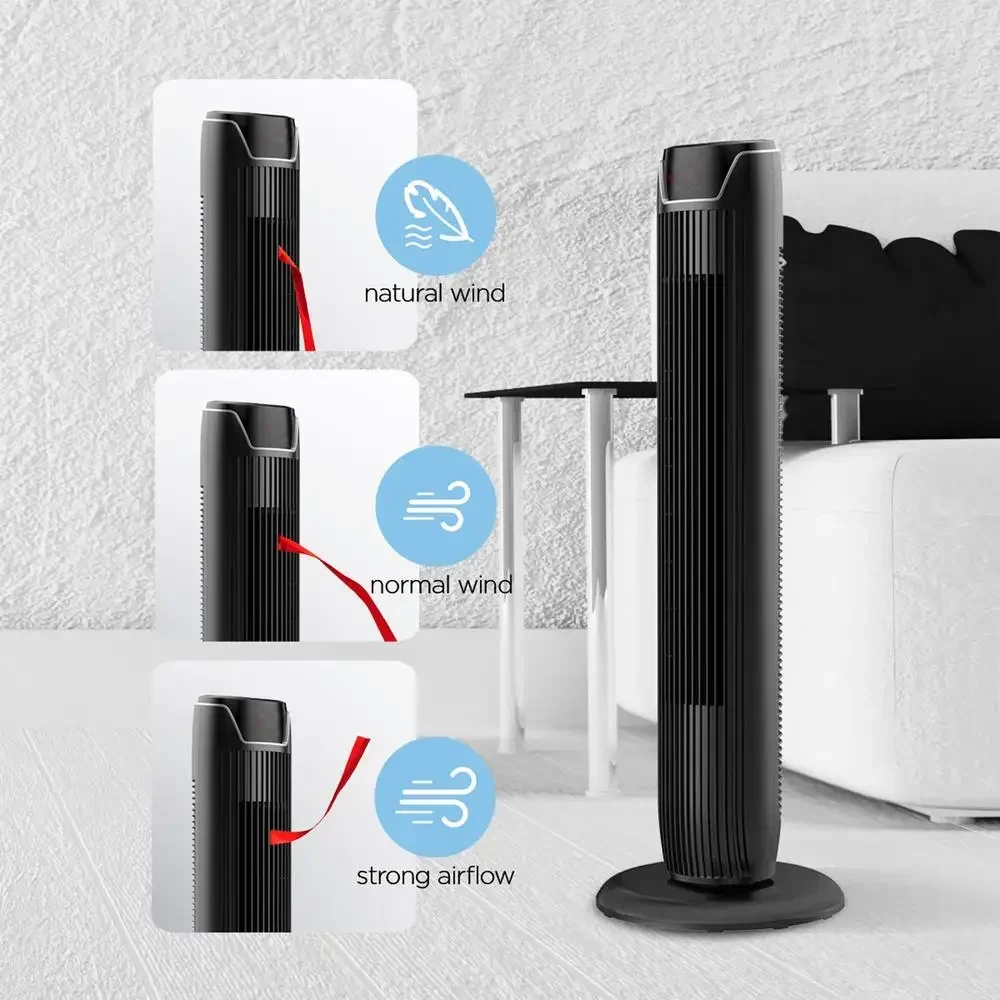 36" Tower Fan FZ10-19JR Black Remote Control Oscillating Indoor Timer 972 CFM Slim Compact