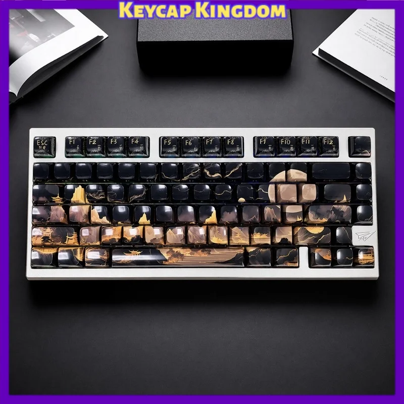 Vintage Gilded Theme ZDA Profile PBT Keycaps Side Printed 5-Side Dye-Sub Custom Mechanical Keyboard Key Cap for Wooting Keyboard