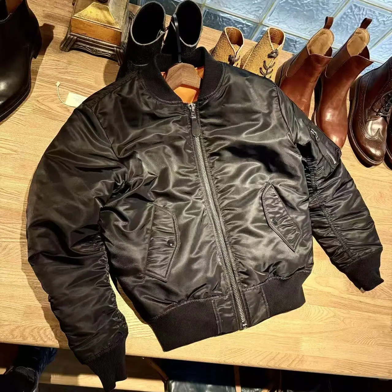 

Military Sle Flight Jaet Motorcycle Autumn Winter Men's Women's Slim Fit Long Sve f Open Collar Youthful Outerwear