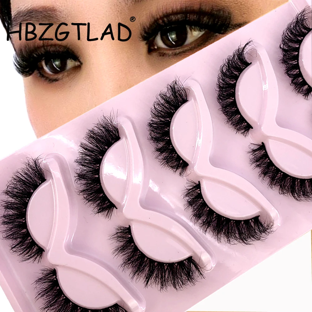 HBZGTLAD New Cat Eye Lashes 5 pairs 3D Faux Mink Eyelashes Winged Fluffy Fake Lashes Soft Natural long Full Strip Lash Make eyel