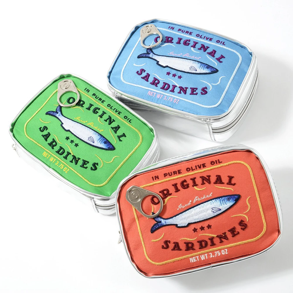 Canned Sardines Style Bath Travel Bag Cute Toiletry Bag Creative Fashion Women Cosmetic Bag Multi-function for Weekend Vacation