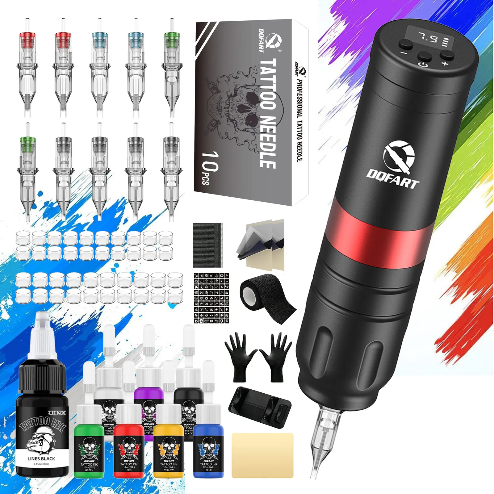 

DQFART профессиональный набор тату-машин, беспроводная, роторная машина, игла-картридж, принадлежности для татуировки, ручка для татуировки, совершенно новая