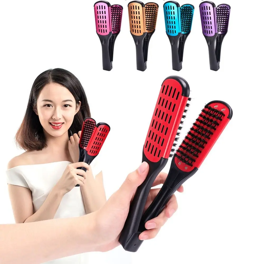 Portable Double Sided Hair Straightener Anti-Static V Shape Hairdressing Comb Durable Wear-resistant Straight Hair Comb