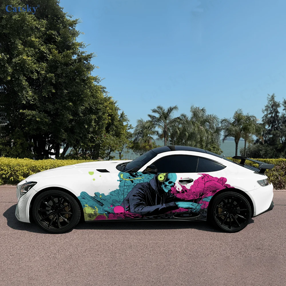 

Colorful Skeleton Music DJ Car Vinyl Wraps Decal Self-adhesive PVC Sticker Suitable for Trucks SUV Decor Auto Accessories Gift