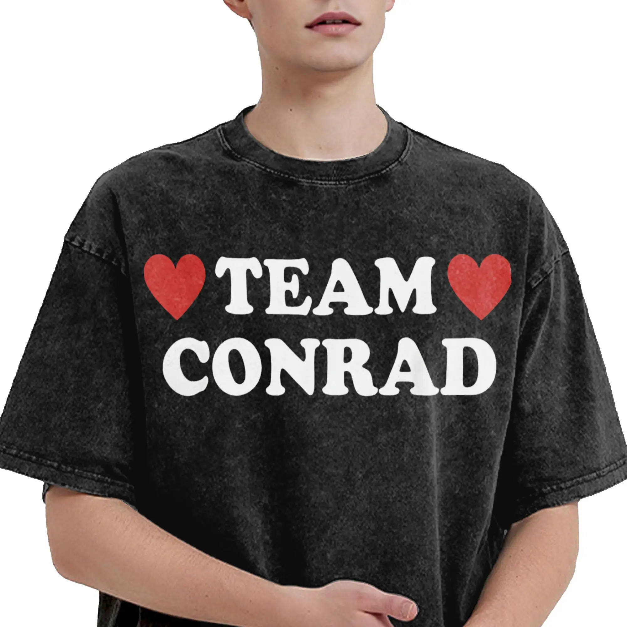 تي شيرت رجالي من Team Conrad I Love Conrad I Heart Conrad تي شيرت مغسول بأكمام قصيرة ورقبة مستديرة تي شيرت قطني فكرة هدية ملابس