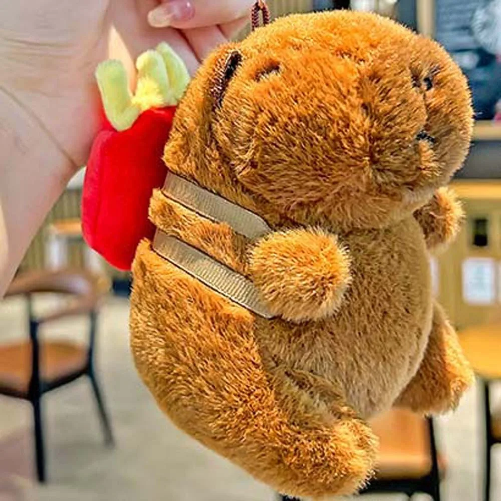 창의적인 부드러운 카피바라 키링 햄버거 재미있는 동물 펜던트 PP 코튼 레드핫 만화 키체인 커플용