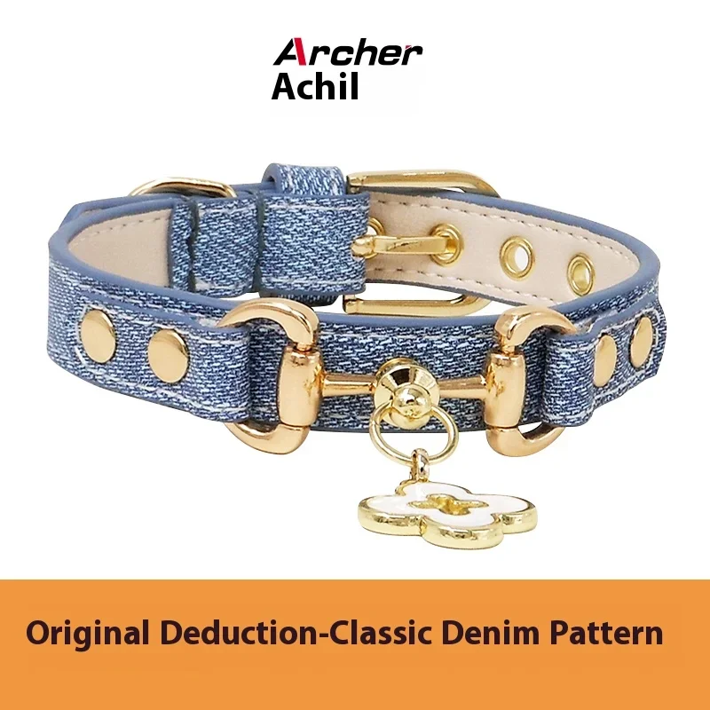 Achille Cowboy Pattern Head Layer Cowhide Buckle Pet Collar Teddy Schnauzer Neck Collar Suitable for Most Dogs