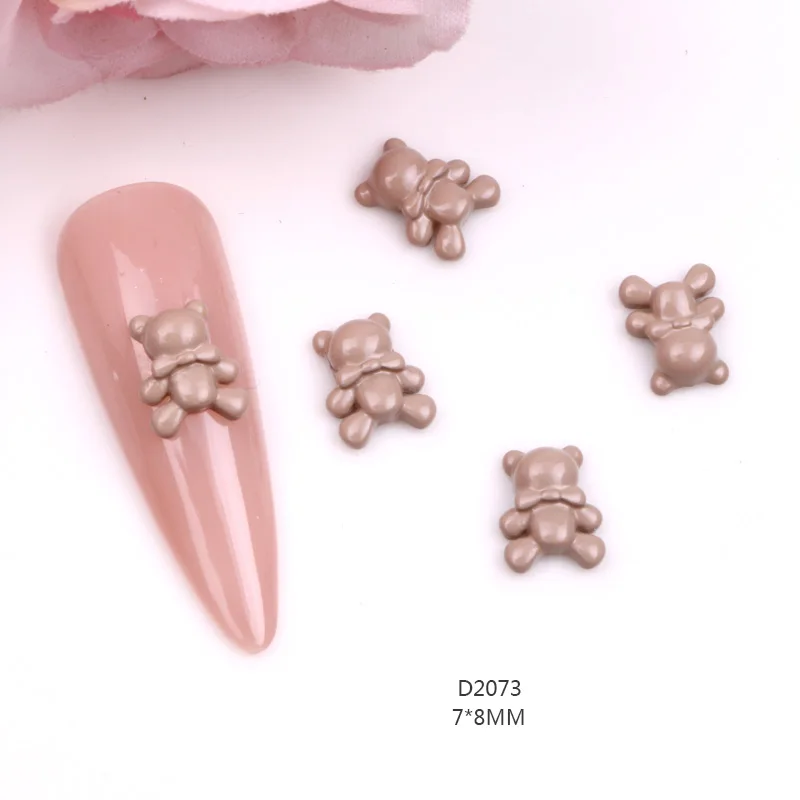 TSZS 10pcs/lot 3D Cute Cartoon INS Style Pink Silver Brown Bear Alloy Nail Art Decoration Nail Metal Charms