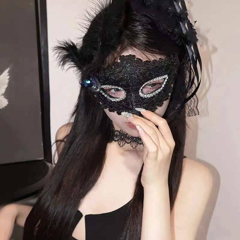 عطلة ماكياج الكرة كوس الأميرة قناع الإناث الكبار حزب نصف قناع الوجه الأبيض ريشة نصف الوجه قناع عين كوس الدعامة #6