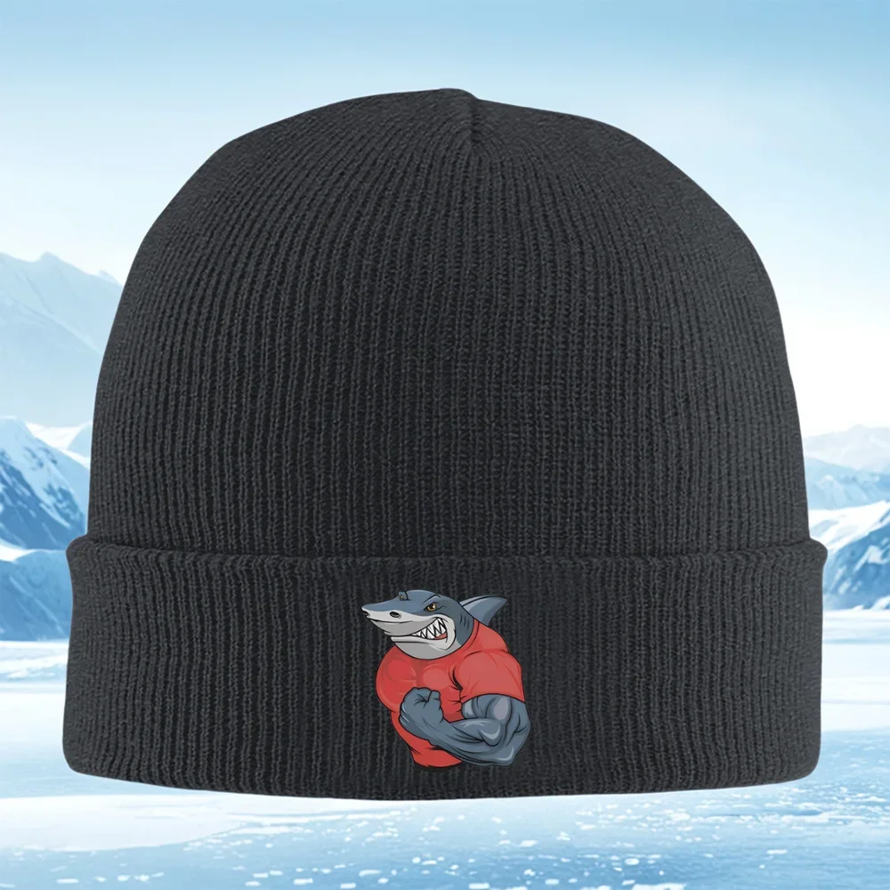 2026 Shark Strong Muscle Red Shirt Men Women Unisex Knitted Hat Beanie Pullover Cap Winter Thermal Warm Christmas Outdoor Cyclin