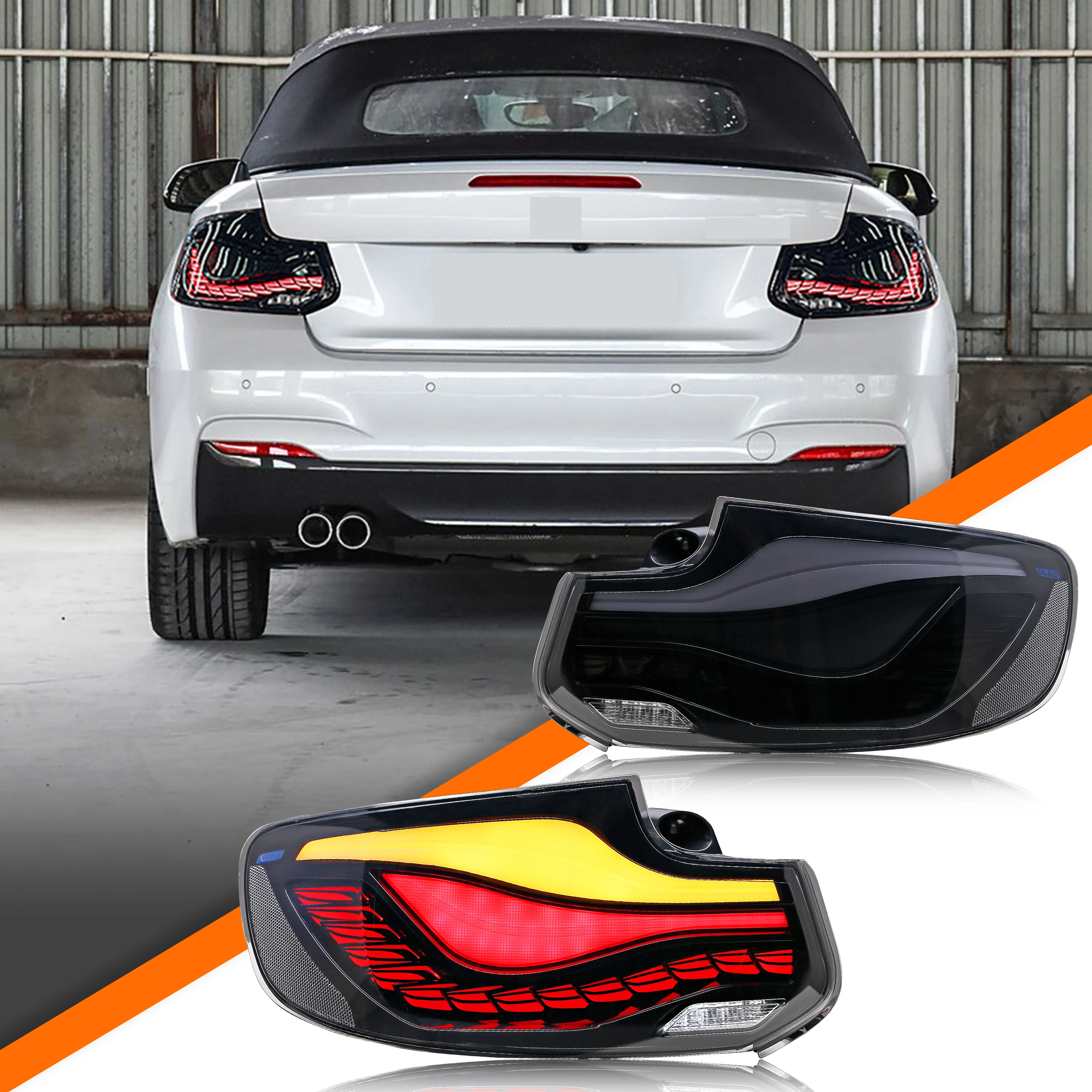 

Светодиодные задние фонари GTS для BMW 2-Series F22 F23 F87 M2 2014-2020, последовательный указатель поворота, динамическая анимация, черные задние фонари в сборе