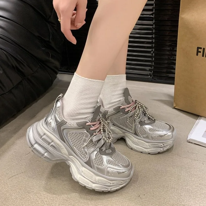 Shoes For Women 2026 New Front Lace-up Women's Vulcanize Shoes Fashion Round Toe Mesh Outdoor Best Seller Breathable Sneakers_voghion.com