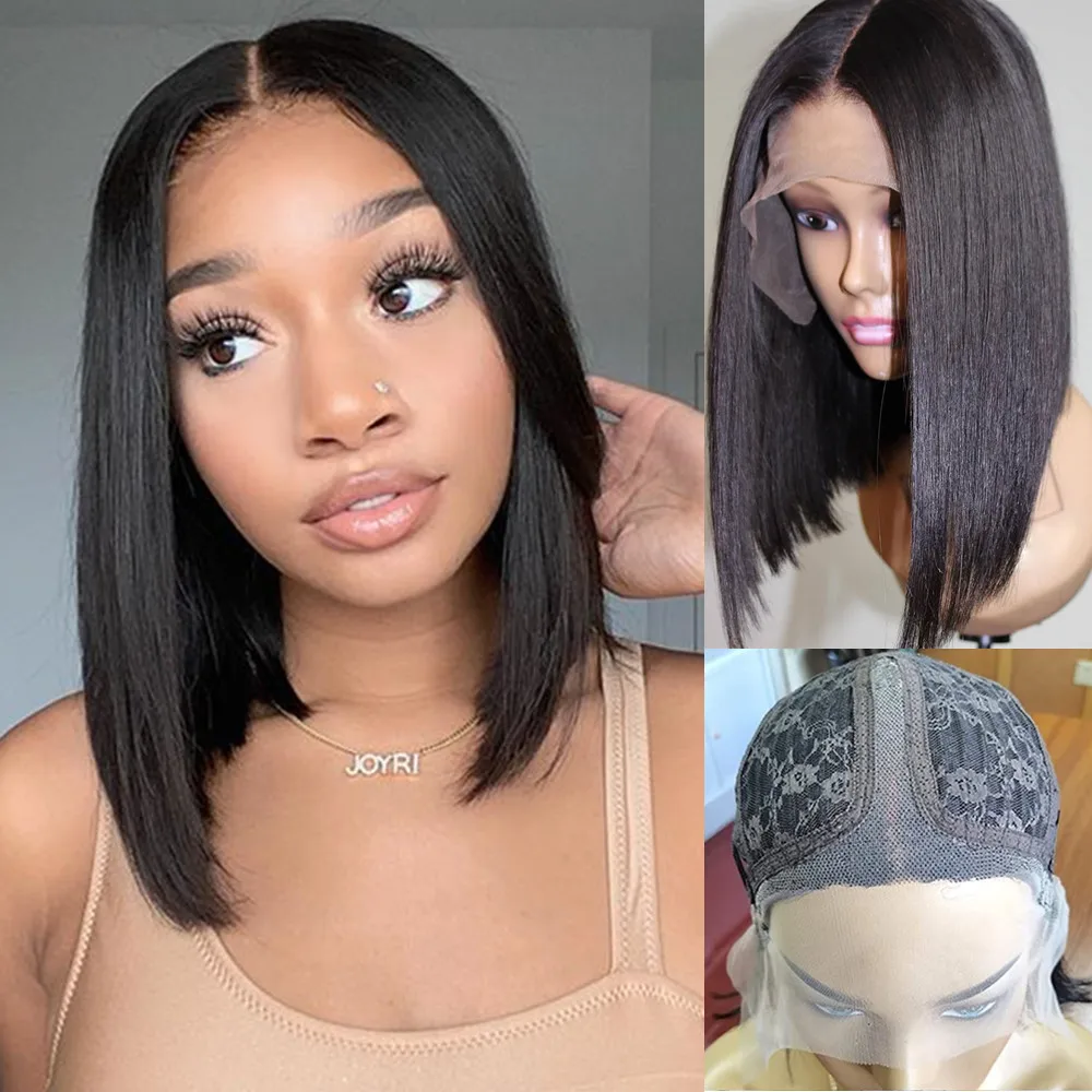 T Part Straight Human Hair Wigs Short Bob Wig 13x1 Pre Plucked Transparent Lace Front Wig Brazilian 4x4 Lace Closure Bob Wigs