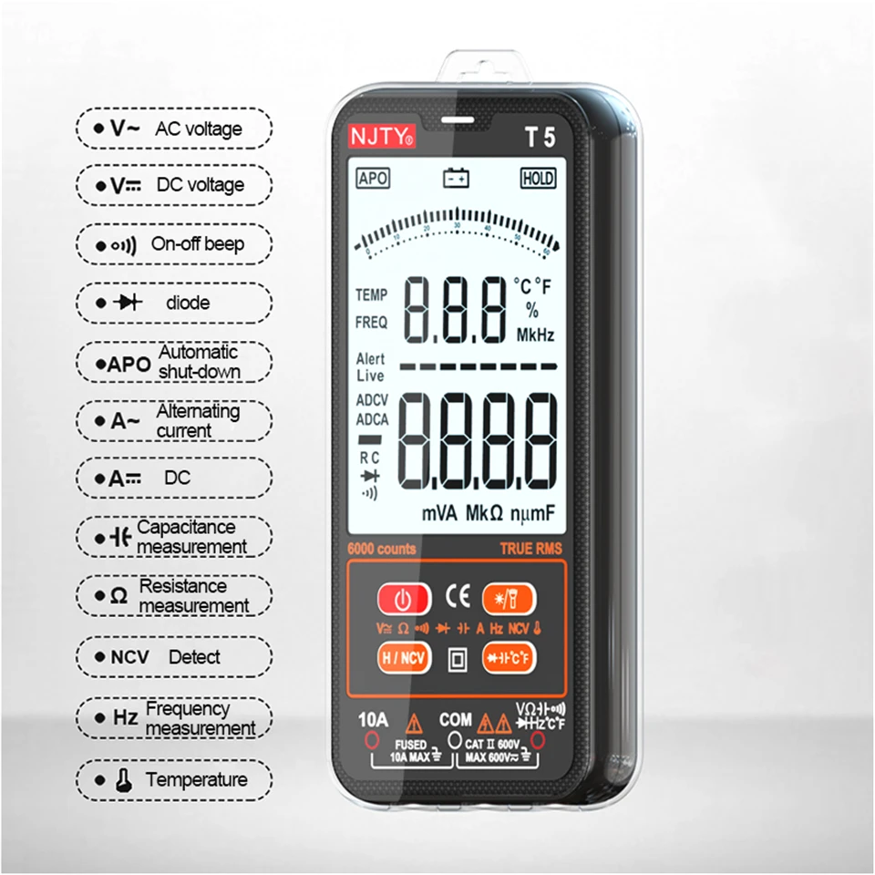 T5เครื่องทดสอบมัลติมิเตอร์แบบดิจิตอล True RMS NCV AC DC เครื่องทดสอบแรงดันไฟฟ้าไฟฟ้าอัตโนมัติ AC/DC เครื่องทดสอบแรงดันไฟฟ้าสมาร์ทเครื่องมือ