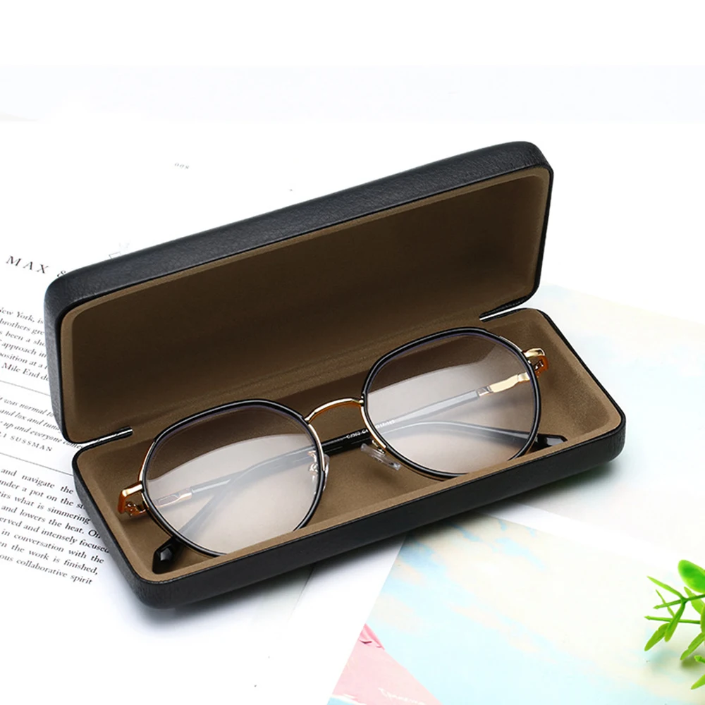 Unisex Glasses Box Lychee Pattern Leather Eyewear Protector Reading Glasses Case Women Men Sunglasses Case Hard Stress Resistant